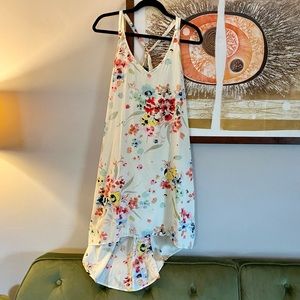 H&M v-neck racer back cream dress with fun floral print